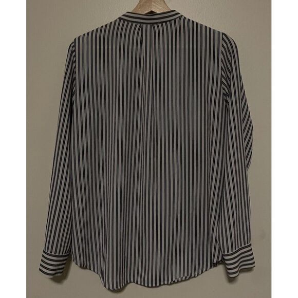 Michael Kors Blue White Stripe Long Sleeve Pullover Pockets Blouse Top Size M - Picture 2 of 6